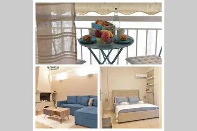 a collage of pictures of a living room and a bedroom at Glyfada's House Project! in Athens