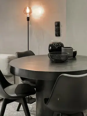 a table with two chairs and a lamp on it at CASAGOLD Glyfada Luxury Apartment Near The Sea in Athens