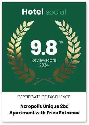 a certificate of excellence with a laurel wreath at Acropolis 2BD Private Entrance Apt in Athens