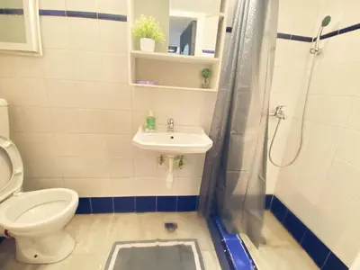 a bathroom with a toilet and a sink and a shower at Thisio Loft in Athens