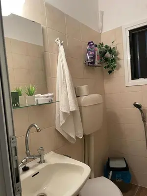 a bathroom with a white sink and a toilet at Lagonisi MAGIC HOME RELAXATION in Kalívia Thorikoú