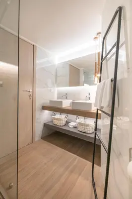 a bathroom with a sink and a mirror at Ports Crossroad E in Piraeus