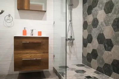 a bathroom with a shower and a sink at Cozy Apartment in Central Athens - Sleeps 5 in Athens