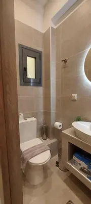 a bathroom with a toilet and a sink at Apartments Vouliagmenis Ave 126 in Athens