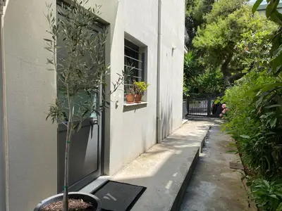 a tree in a pot next to a building at Small Gem Studio Athens, next to metro nomismatokopeio in Athens