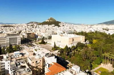 an aerial view of a city with buildings at Athens Stylish studio in front of Syntagma metro stop for 2 in Athens