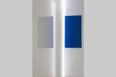 a close up of a refrigerator with a blue at White Penthouse in Athens