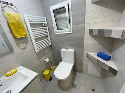 a small bathroom with a toilet and a sink at Lemoni Garden Apartment VIPGreece in Athens