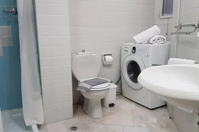 a bathroom with a toilet and a washing machine at Double Apartment - Athens Center, 7 BD, 3 BATH in Athens