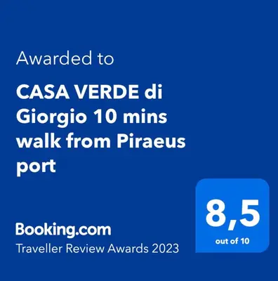 a screenshot of a cell phone with the text awarded to casa verbia dh at CASA VERDE di Giorgio 10 mins walk from Piraeus port in Piraeus