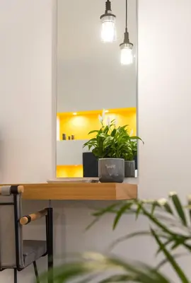 a mirror on a table with plants on it at MONK Monastiraki Suites in Athens