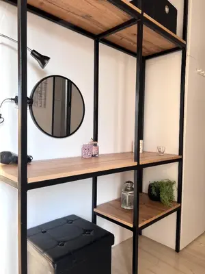a room with a mirror and a shelf at Hermes New & Comfy Studio - 25' walk to the Acropolis in Athens