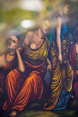 a painting of two women and a man at Ourania by Heloni Apartments in Athens