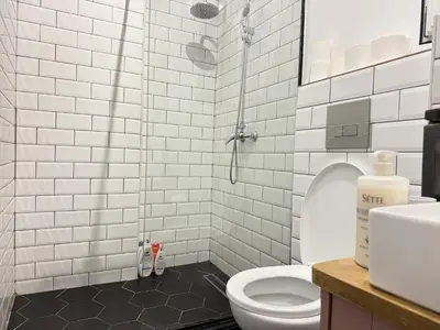 a bathroom with a toilet and a shower at B&B Boutique Two Bedrooms Apartments in Athens