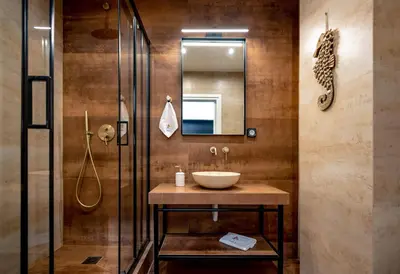 a bathroom with a sink and a shower at Triple A - Between 3 Squares - Monastiraki & Syntagma & Psiry - FREE Parking! in Athens