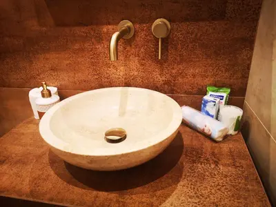 a sink in a bathroom with a counter top at Triple A - Between 3 Squares - Monastiraki & Syntagma & Psiry - FREE Parking! in Athens
