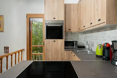 a kitchen with a sink and a microwave at Villa Beis in Porto Rafti