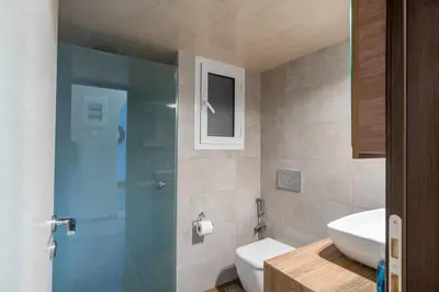 a bathroom with a shower and a sink and a toilet at 2bed renovated flat close to Ampelokipoi metro in Athens