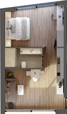 a small floor plan of a room with a bed at Athens Hill Luxury Apartments in Athens
