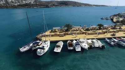 an aerial view of boats in a marina at Amazing Garden House in Athens