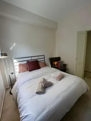 a bedroom with a large white bed with two pillows at Nikaia Metro House in Piraeus