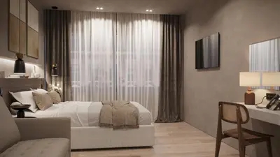a bedroom with a bed and a couch and a desk at Athens Tower in Athens