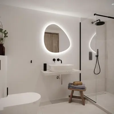 a white bathroom with a sink and a mirror at Athens Tower in Athens