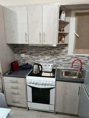 a small kitchen with a stove and a sink at Alimos Apartments in Athens