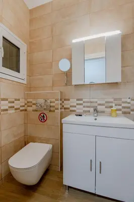 a bathroom with a white sink and a toilet at Kallithea Gardenspot in Athens