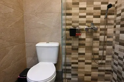 a bathroom with a toilet and a shower at Acropolis of Athens from Ermou str in Athens