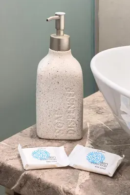 a bottle of soap on a counter next to a sink at Stylish Living - Iro in Athens