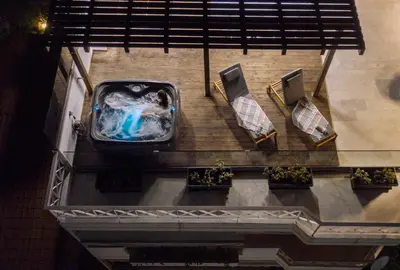 an overhead view of a bath tub in a building at Bright 3bdr Apt with Roofgarden, Jacuzzi in Athens