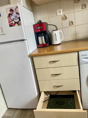 a kitchen with a box with a pot in it at Charming flat with an amazing view in Athens