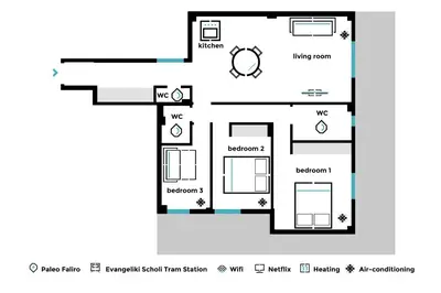 a floor plan of a house at Stellar 3BR Apartment with Balcony by UPSTREET in Athens