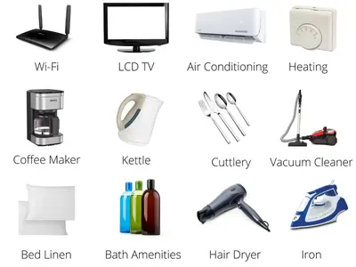 a collage of different types of office gadgets at Supreme Suite with balcony by Cloudkeys in Athens