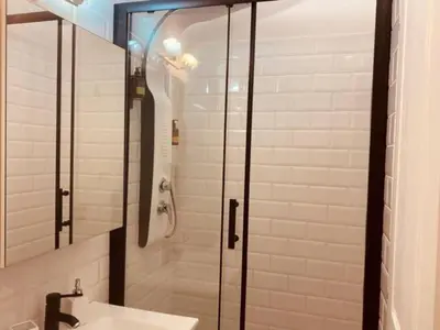a bathroom with a shower and a sink at Monastiraki 506 SuperHost Hub in Athens