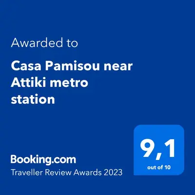 a screenshot of a cell phone with the text upgraded to casa panini near at Casa Pamisou near Attiki metro station in Athens