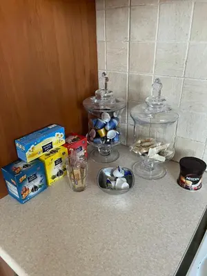 a kitchen counter with eggs and other items on it at ILION Air Host - near Athens International Airport in Markopoulo