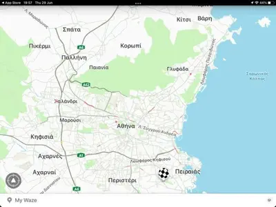 a map with a soccer ball on it at Sophia’s place in Piraeus