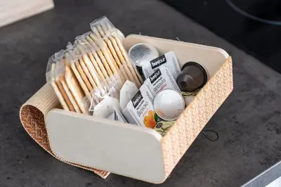 a crate filled with food and other items at Dreamy Athens Loft with City View in Athens