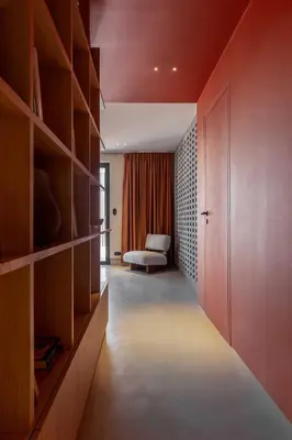 a room with a corridor with shelves and a door at The Newel Psychiko in Athens