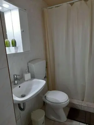 a bathroom with a white toilet and a sink at Anna's House in Anavissos