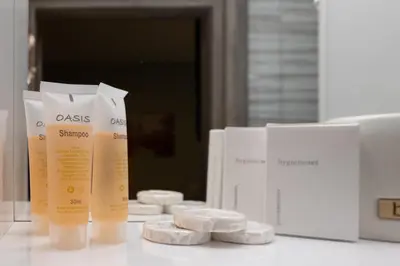 a group of products sitting on a counter with pills at AIOLOS LUXURY alimos quiet apartment 1 in Athens