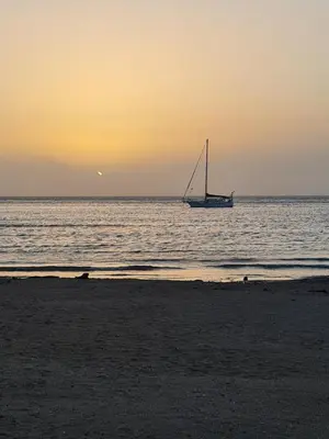 a sail boat in the ocean at sunset at Riviera Studio in Athens