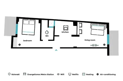 a floor plan of a house at Dazzling 1BR Apartment in Koukaki by UPSTREET in Athens