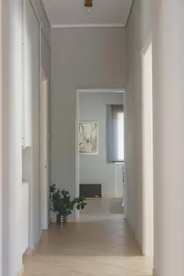 a hallway with white walls and a potted plant at 2BDRM Glyfada Residence - Jacuzzi, Garden & Parking in Athens