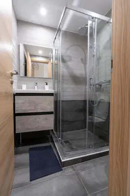 a bathroom with a shower and a sink at Studio Ag Ioannis m station 1 bed 2 pers by MPS in Athens