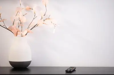 a white vase with flowers in it next to a remote control at Athenian Dream Suite in Athens