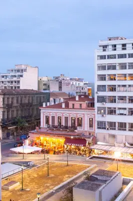 a view of a city with a building at Mosaics studio apt in the Central Market of Athens in Athens