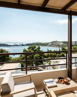 a balcony with a view of the water at Athens Riviera Bay View Suite By The Olon in Athens